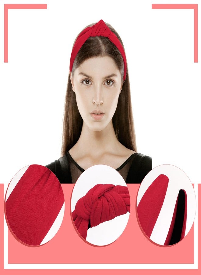Ondder Red Top Knot Headbands - Wide Knotted Non-Slip Fashion Headbands for Women and Girls, Cloth Hair Bands - Image 3